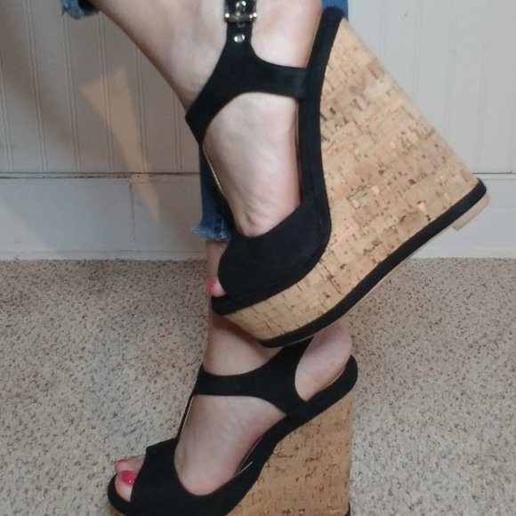 black cork platform shoes very cute and comfortable size 6 - Picture 4 of 16